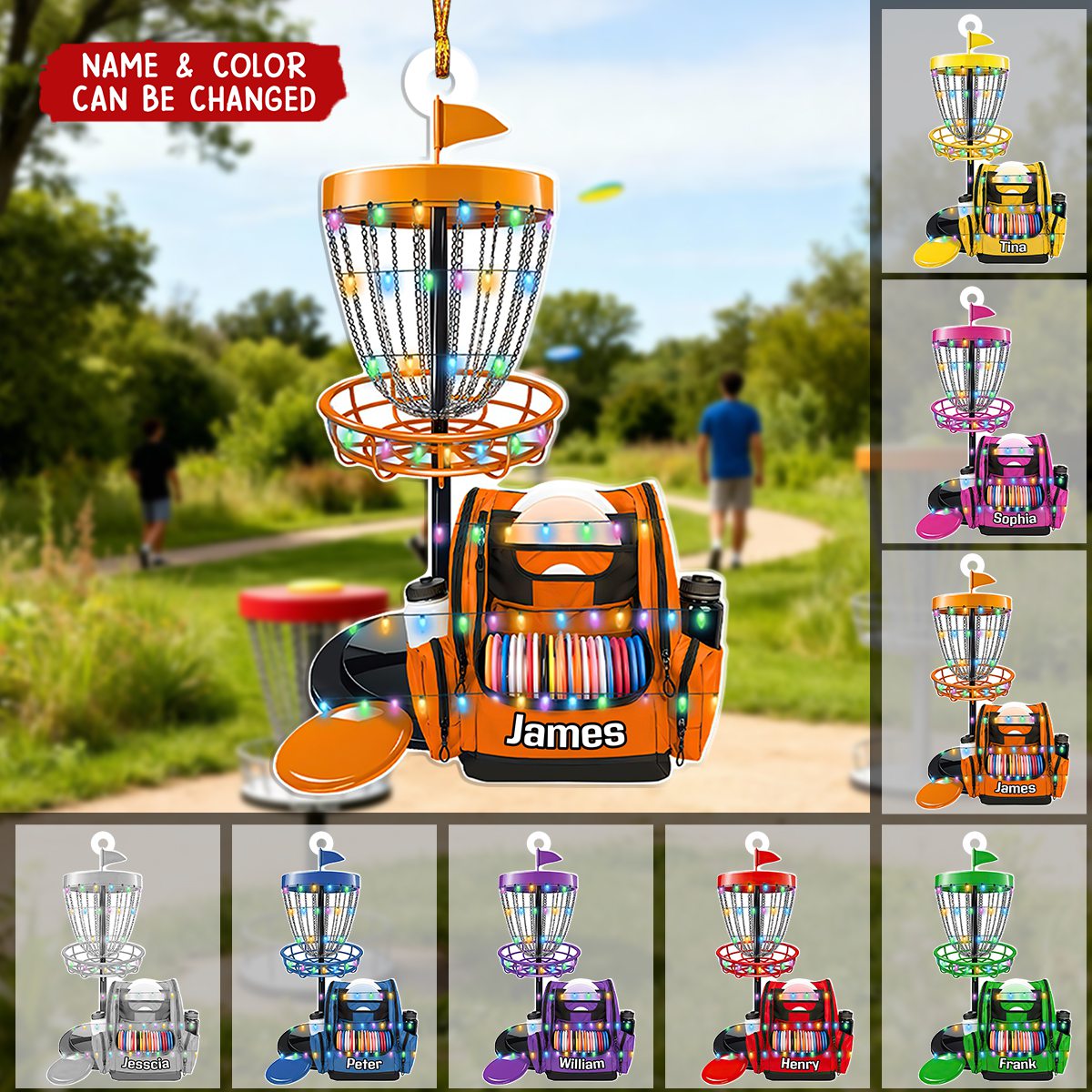 Personalized Disc Golf Christmas Lights Ornament, Gift For Disc Golf Lover