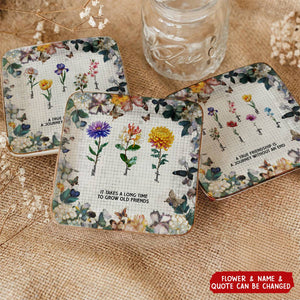 Mosaic Style Birth Flowers A True Friendship Is A Journey - Personalized Jewelry Dish