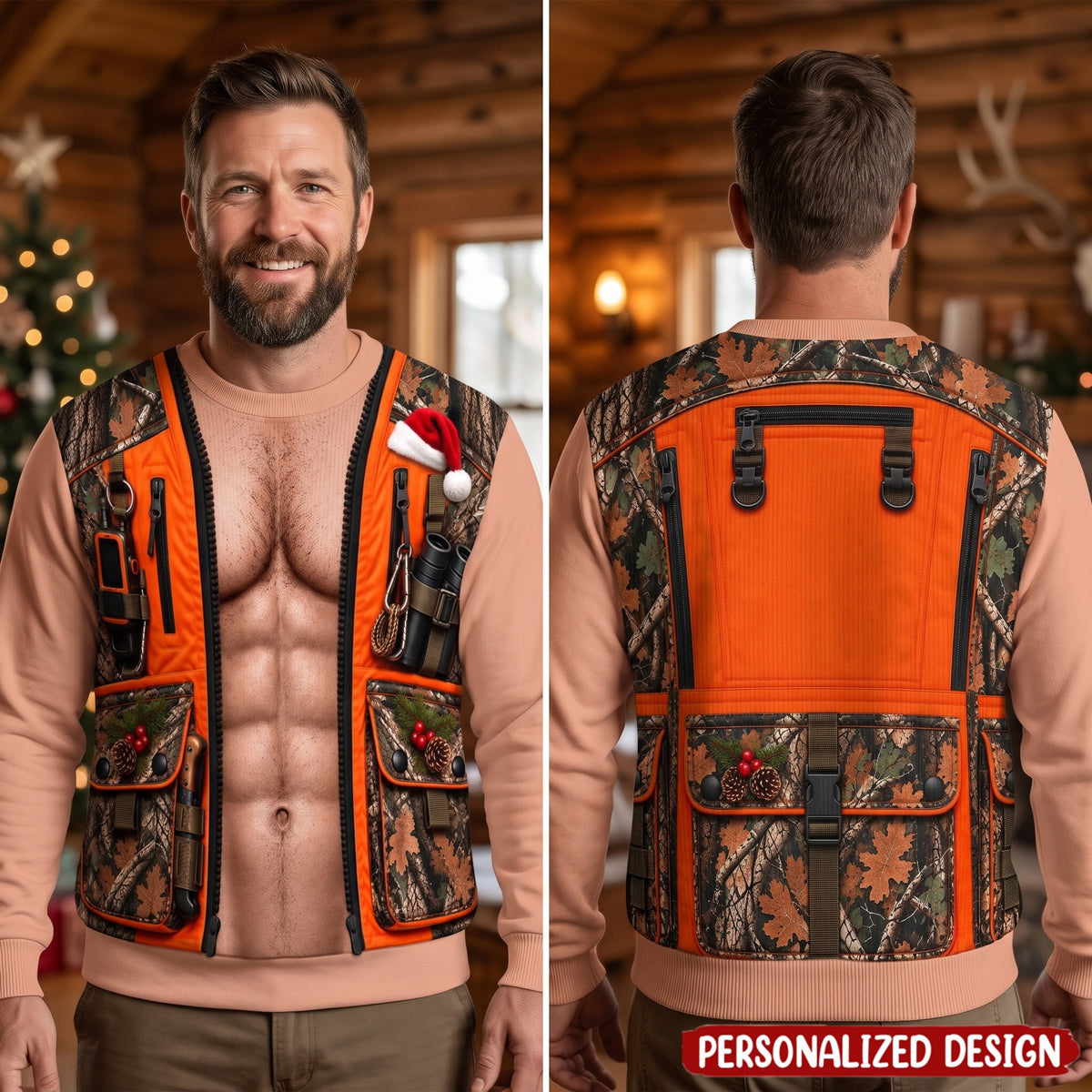 Custom Skin Tone Funny Christmas Hunting Vest Gifts For Hunter - Personalized Ugly Sweater