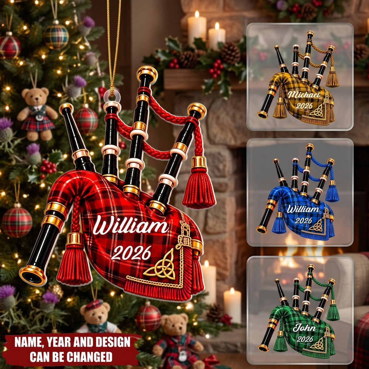 Scottish Heritage Bagpipe – Personalized Acrylic Custom Shape Ornament