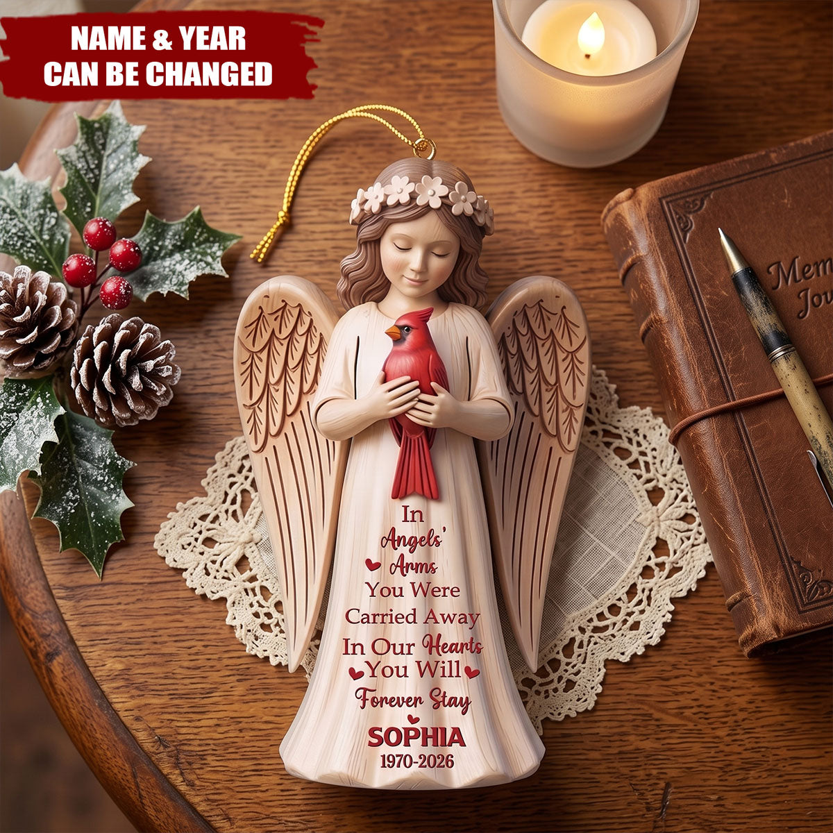 In Angels' Arms You Were Carried Away Memorial Ornament, Cardinal Sympathy Gift