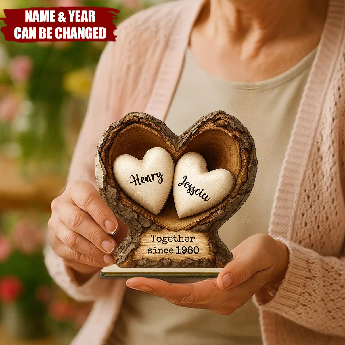 Custom Wooden Tree Hole Heart - Personalized Wooden Plaque - Gift for Couple