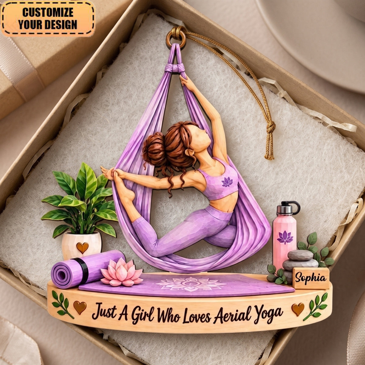 Personalized Aerial Yoga Ornament – Custom-Named Christmas Tree Decoration