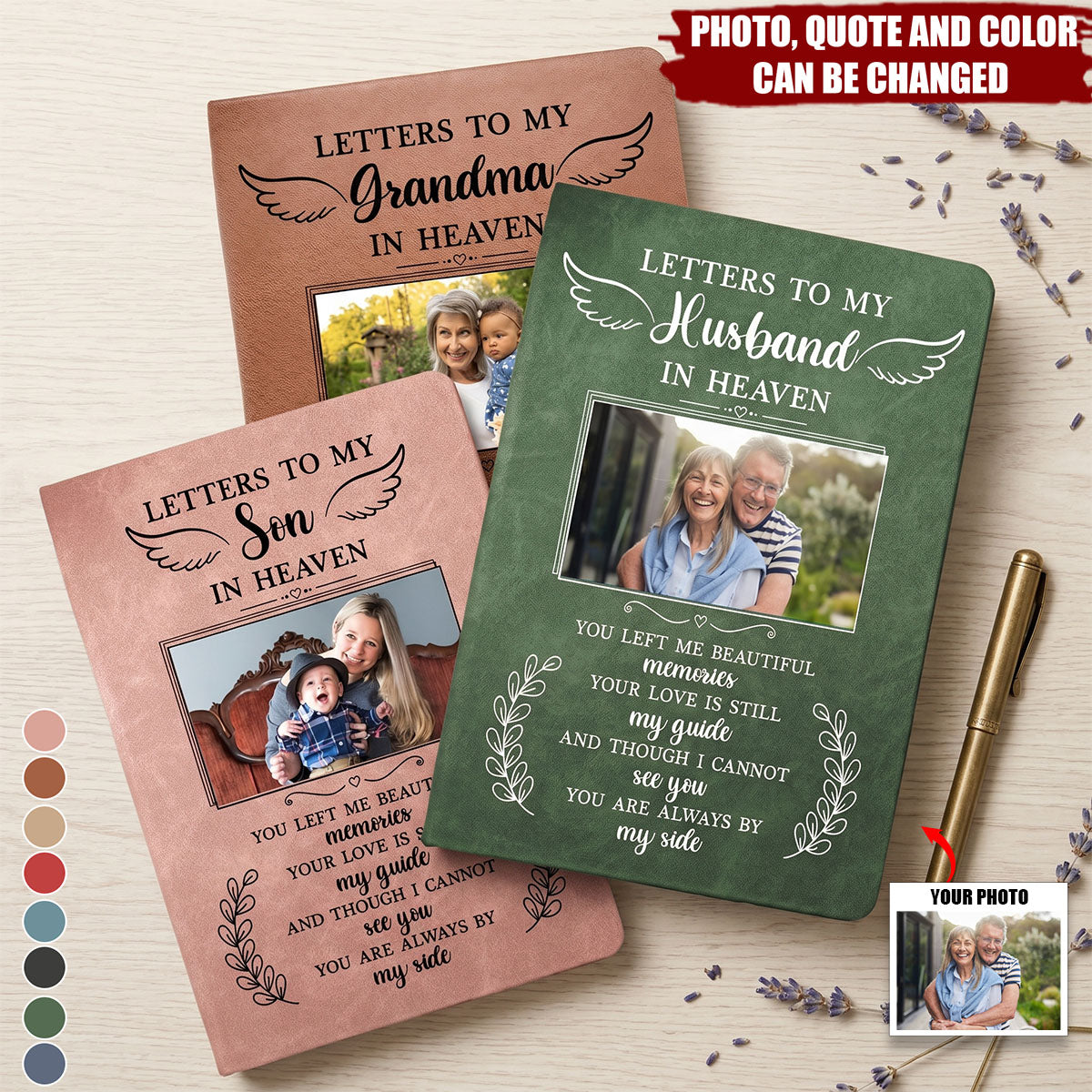 Letters To My Husband In Heaven Memorial Sympathy Gift - Personalized Leather Photo Journal