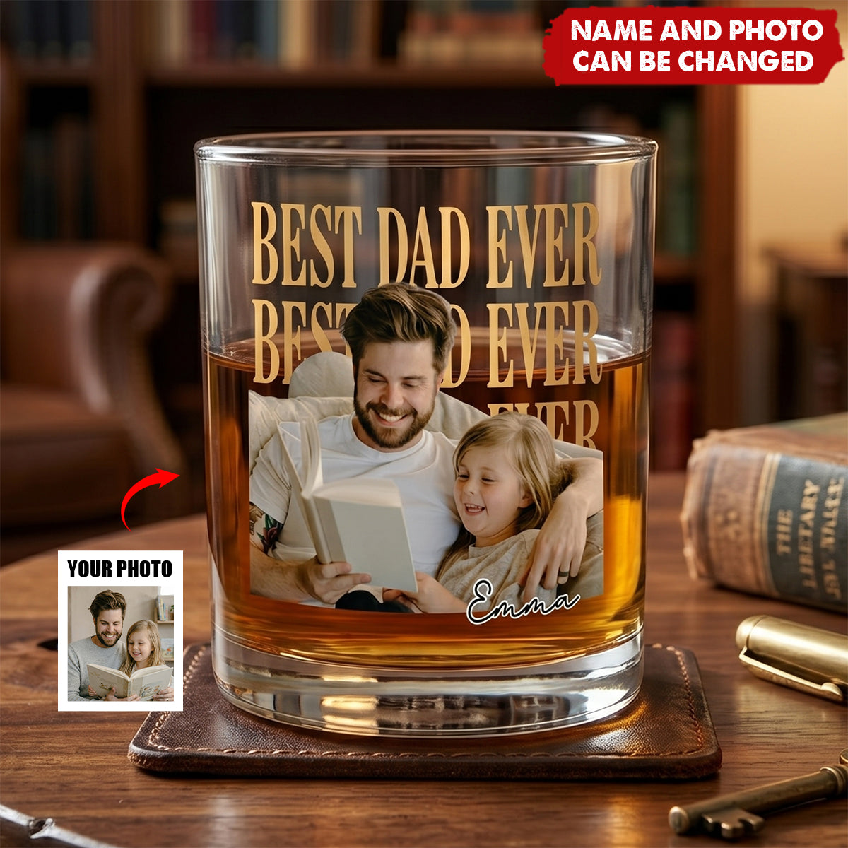 Custom Vintage 'Best Dad Ever' Photo - Personalized Custom Whiskey Glass, Gift For Dad