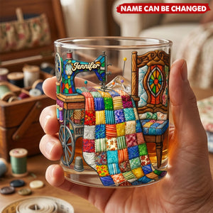 The Quilter's Sanctuary  - Personalized Whiskey Glass, Gift For Sewing Lover