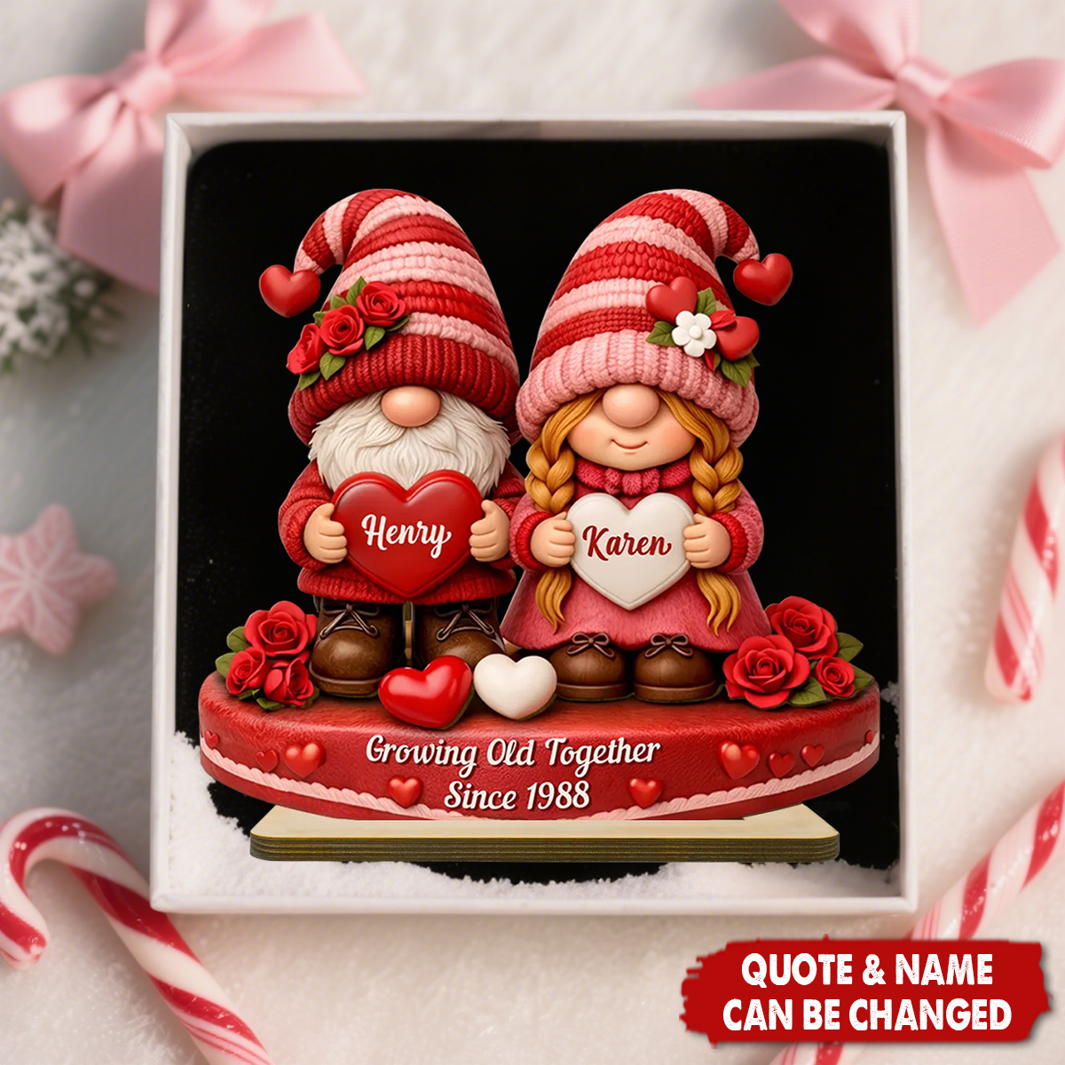 Romantic Dwarf Couple - Personalized Standing Wooden Plaque - Gift for Couple