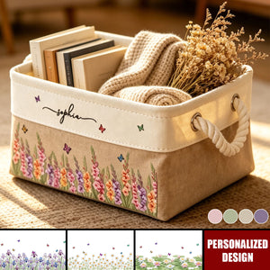 Custom Name Birth Flower Unique Present for Women - Personalized Storage Basket