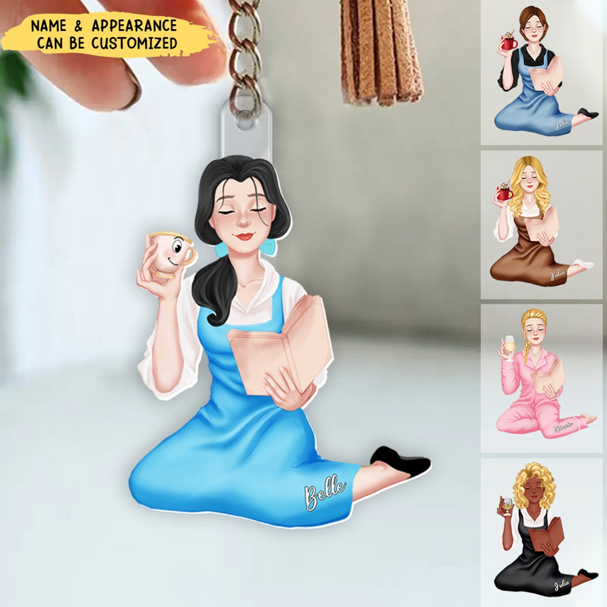 Elegant Girl Reading Book - Personalized Acrylic Keychain, Gift For Book Lover