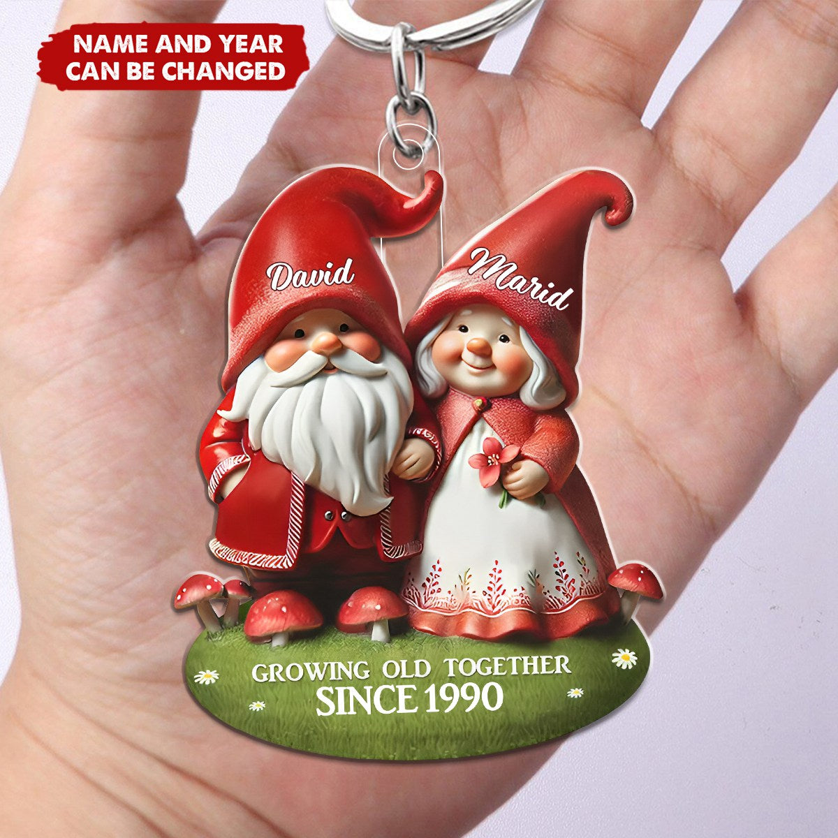 Personalized 3D Effect Dwarf Couple Together, Heartfelt Gift For Couple, For Him, For Her, Husband, Wife Transparent Acrylic Keychain