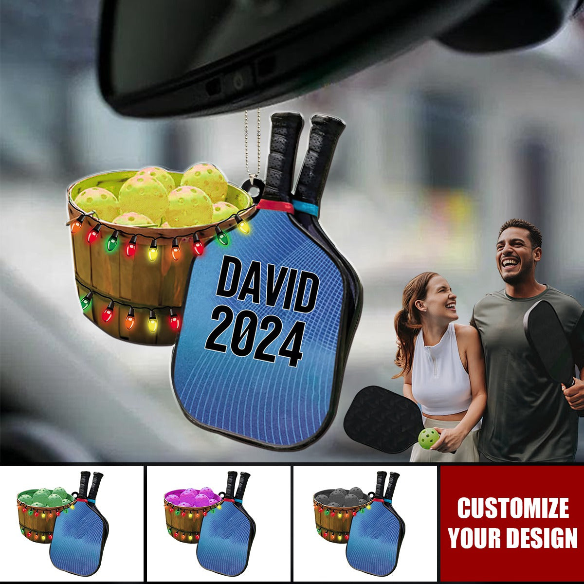 Personalized Pickleball Car Ornament - Pickleball Custom Car Ornament