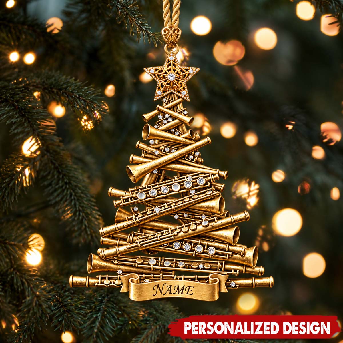 Personalized Flute Christmas Tree Acrylic Ornament - Custom Name Music Instrument Hanging Decor