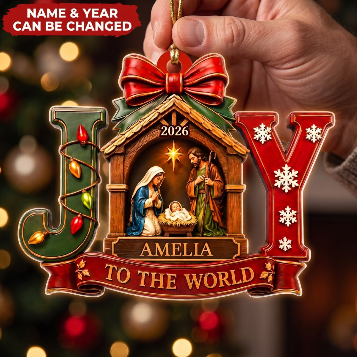 Baby First Christmas Joy To The World – Personalized Acrylic Custom Shape Ornament
