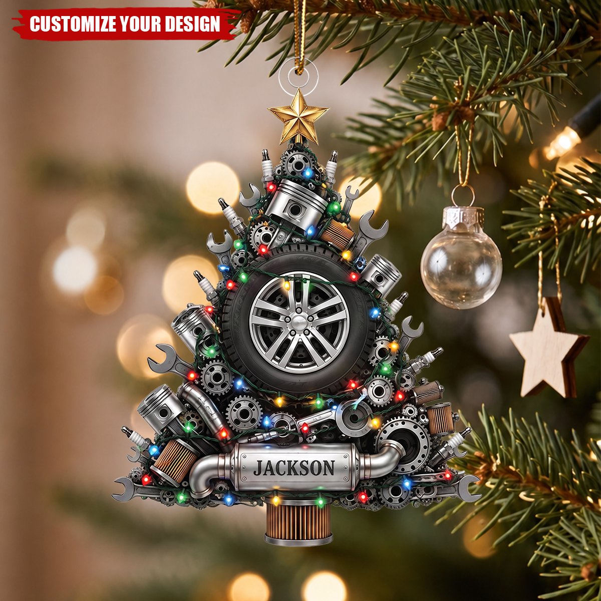 Personalized Mechanic Car Acrylic Christmas Ornament, Custom Holiday Tree Decoration