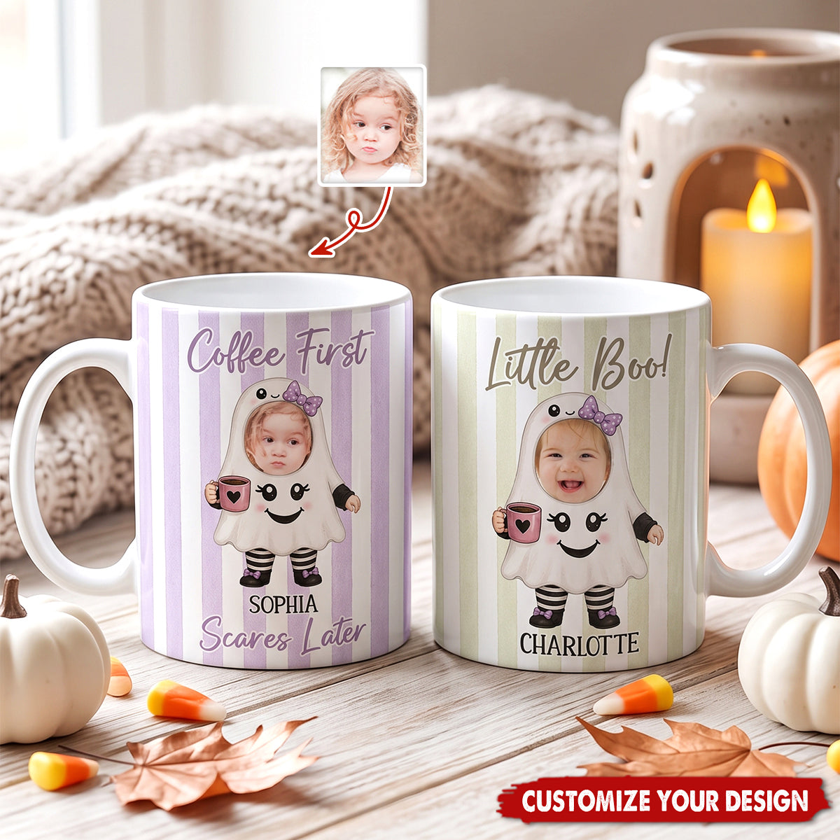 Custom Sweet Baby Face Little Boo - Funny Halloween Print Full Mug