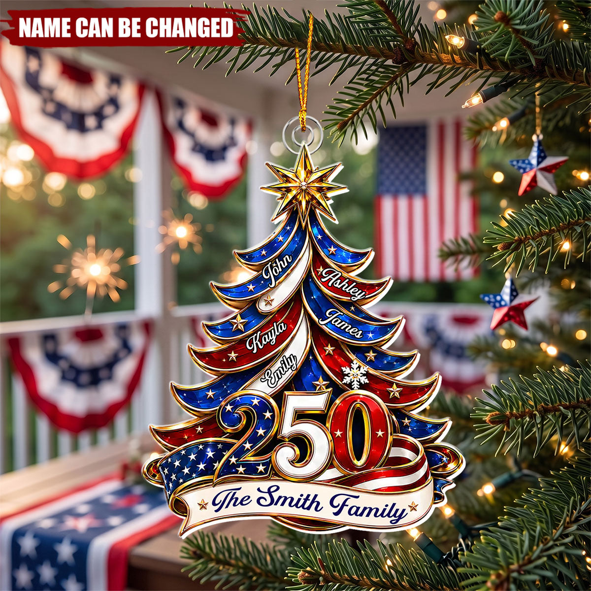 Patriotic Christmas Tree 250 - Personalized Acrylic Custom Shape Ornament