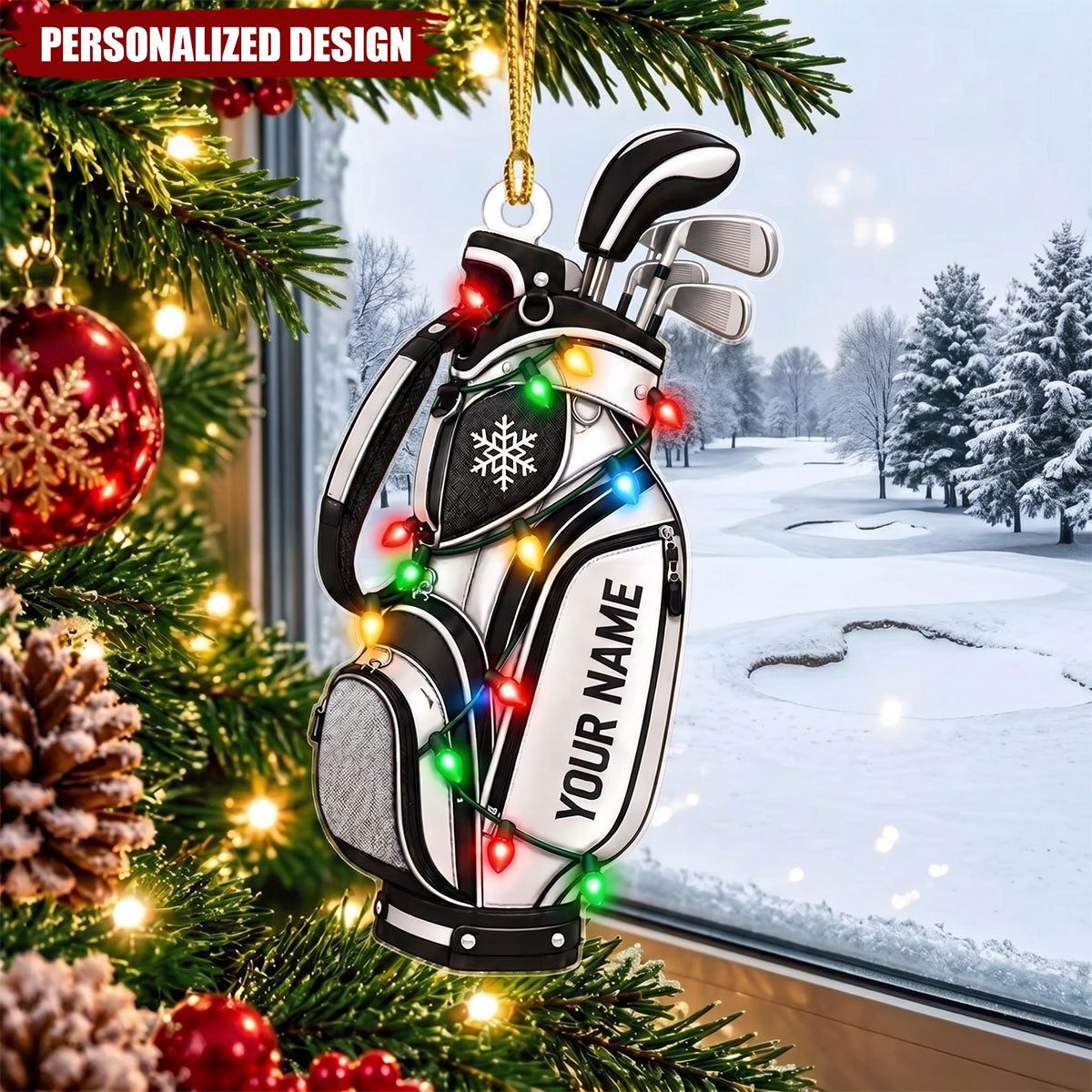 Personalized Golf Ornament, Custom Name Golf Bag Christmas Ornament