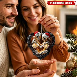 Personalized Skeleton Couple Heart Christmas Ornament - Custom Names Gothic Skull