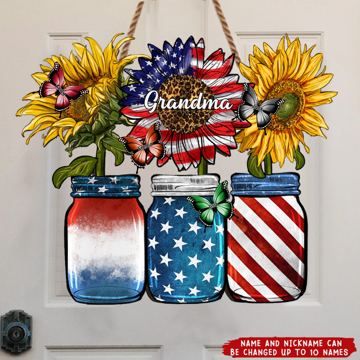 Red White Blue American Nana Mama Any Title - Personalized Grandma Custom Shaped Wood Sign