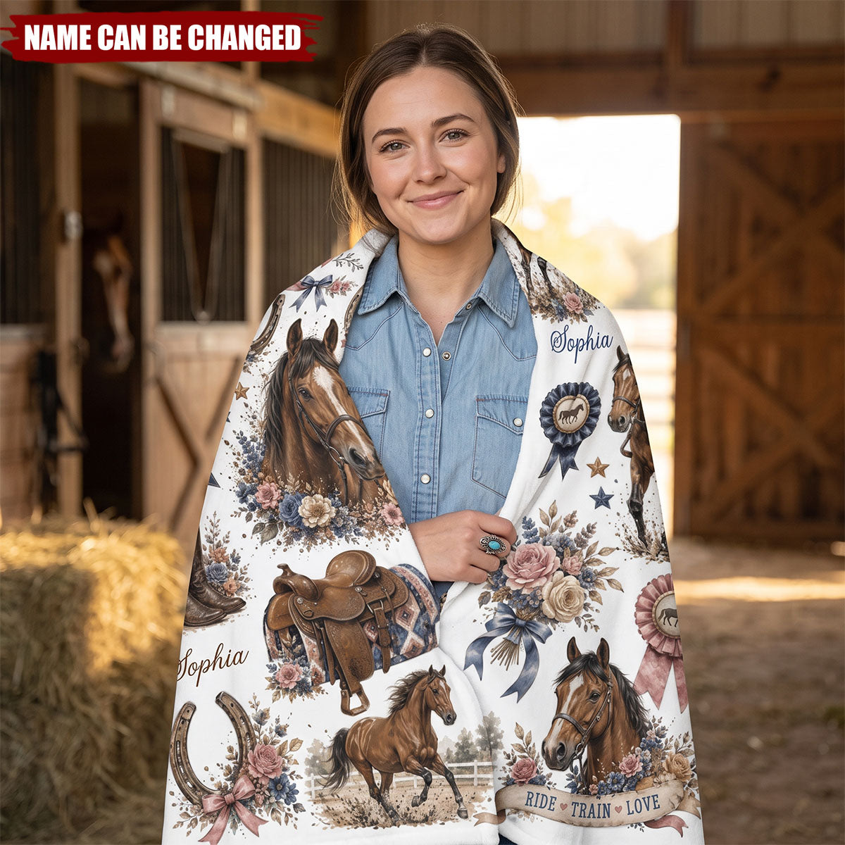 Custom Name Horse Blanket - Personalized Floral Western Cowgirl Gift for Horse Lovers