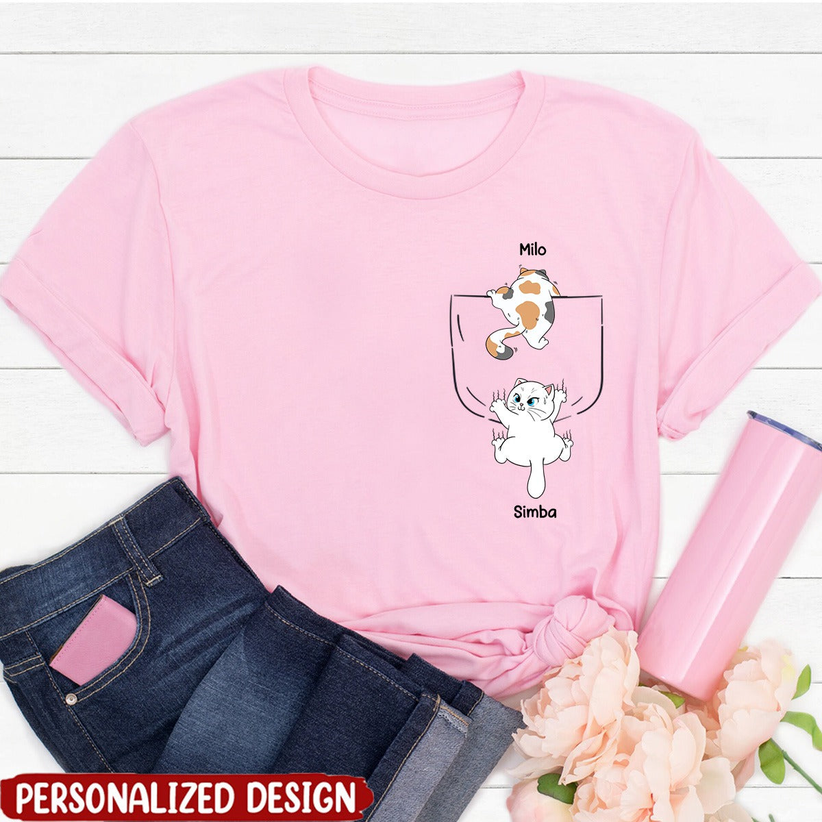 Cute Naughty Cat Climbing Pocket Personalized Shirt