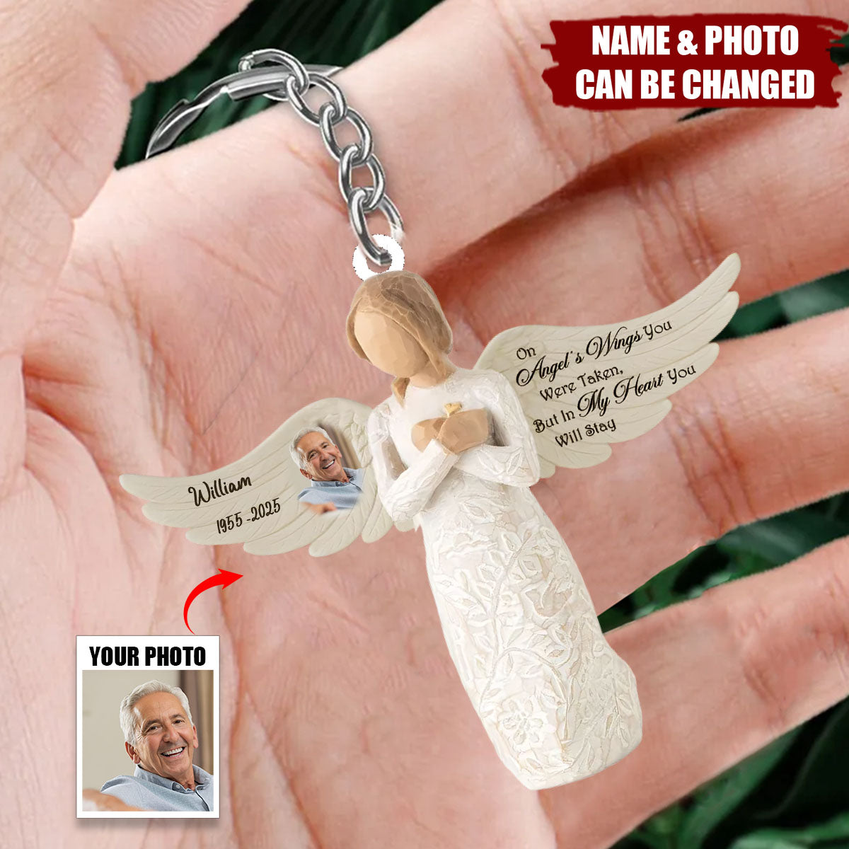 On Angel's Wings You Were Taken, But In My Heart You Will Stay - Personalized Memorial Acrylic Keychain