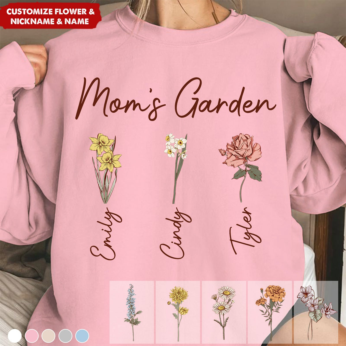 Love Grows Here - Custom Birthflower Grandma's Garden Sweatshirt - Gift for Nana, Mom