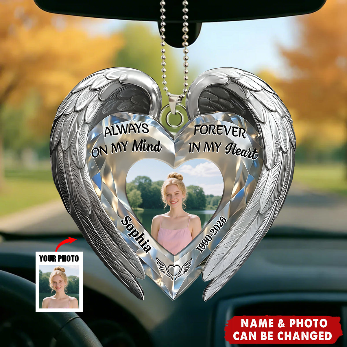 Always On My Mind Forever In My Heart - Personalized Car Acrylic Hanging Ornament