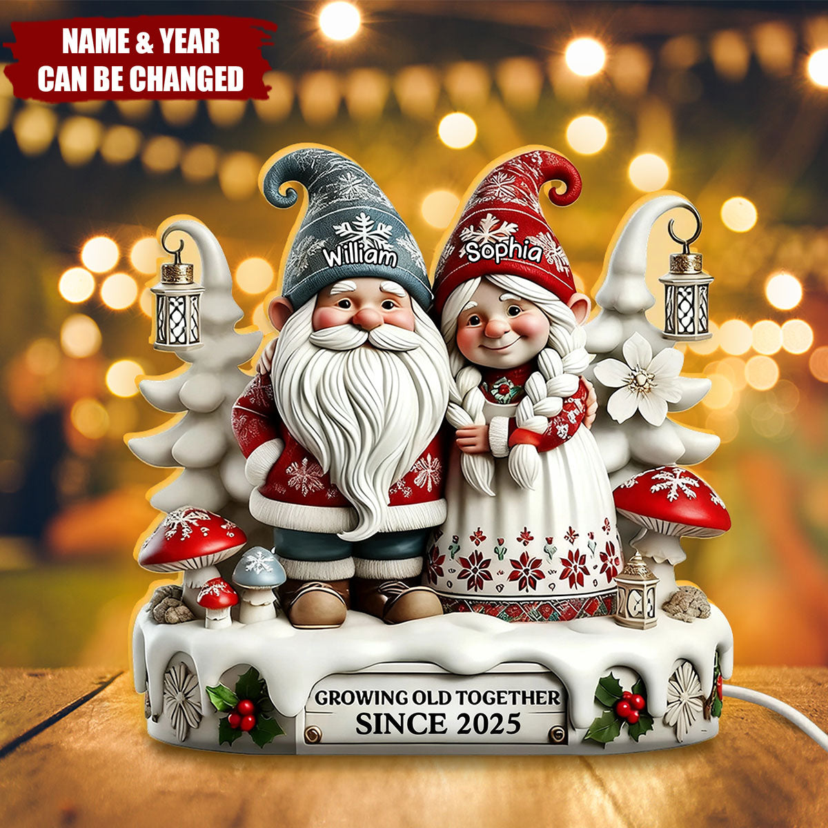 3D Effect Dwarves Couple Growing Old Together Christmas - Personalized Light Box Plaque