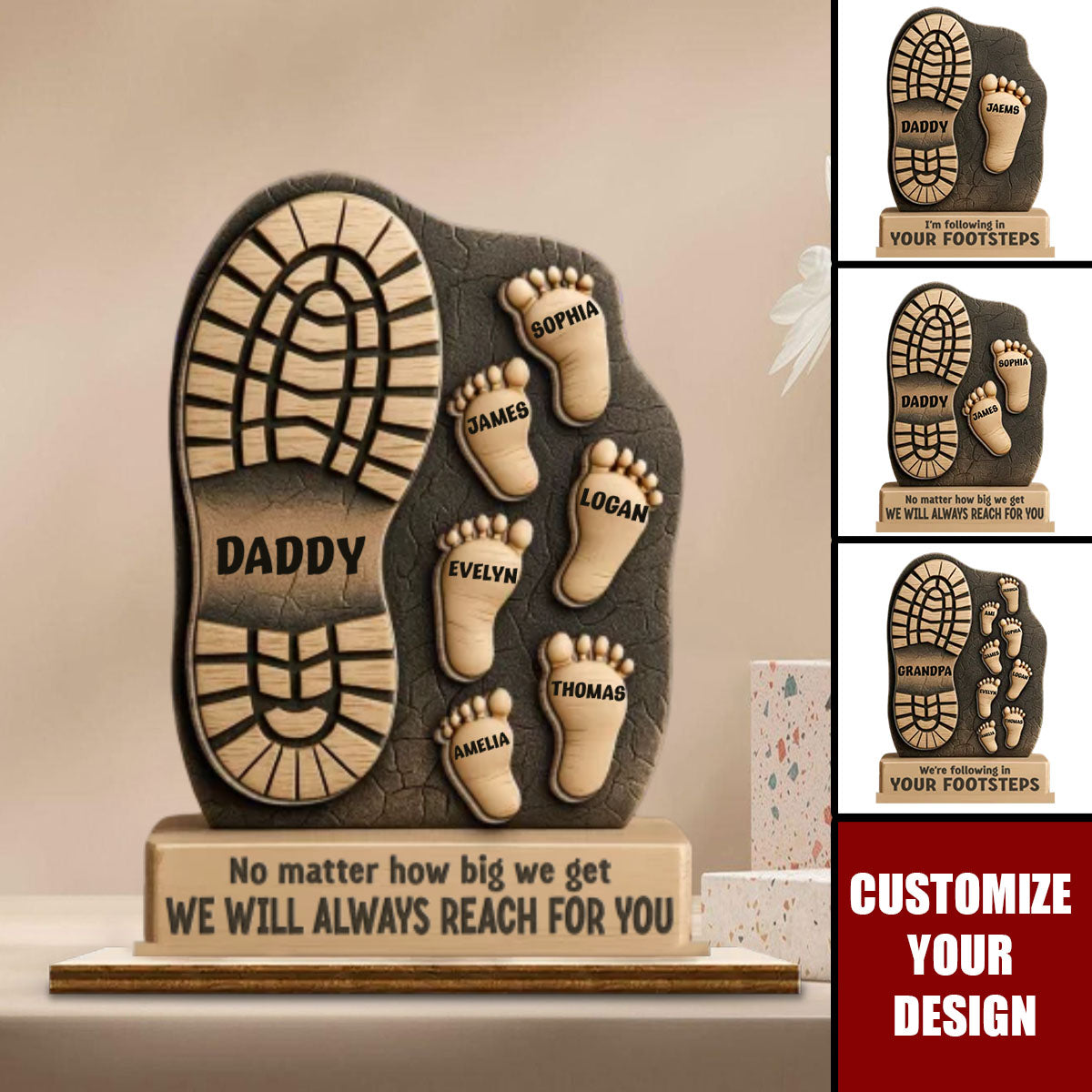 Your Footsteps Led Our Way - Family Personalized 2-Layered Standing Wooden Plaque, Gift For Dad
