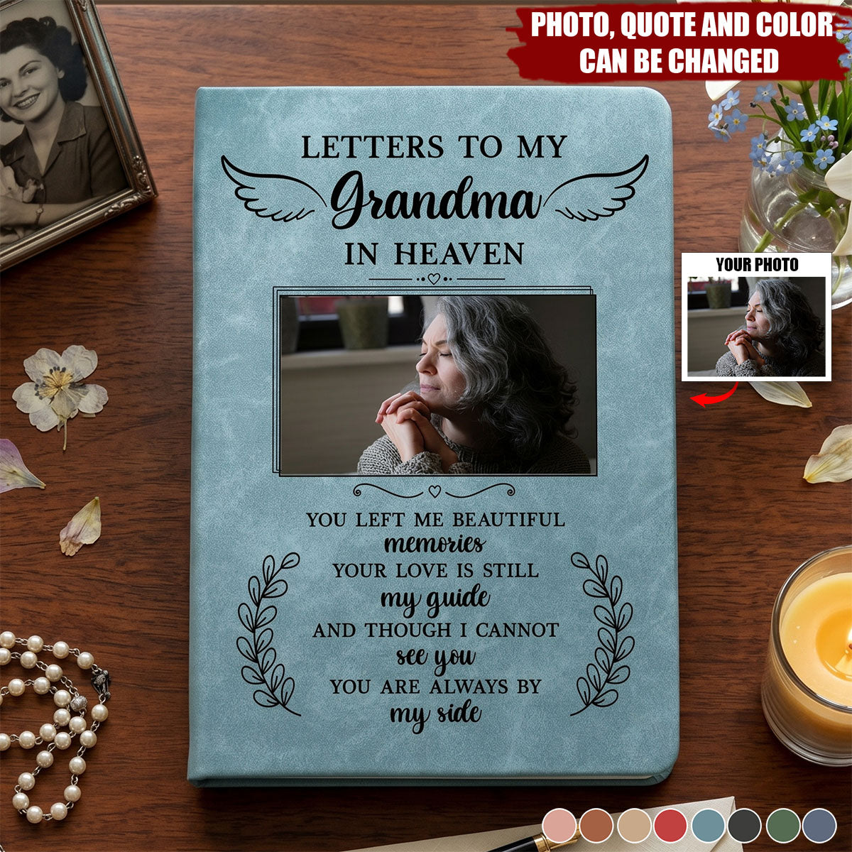 Letters To My Husband In Heaven Memorial Sympathy Gift - Personalized Leather Photo Journal