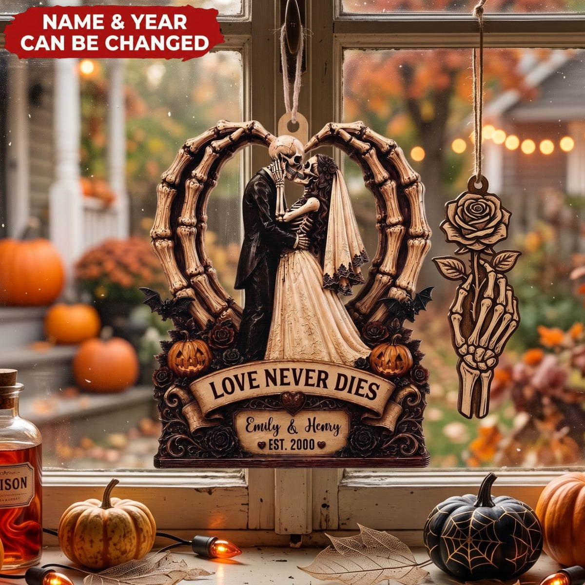 Love Never Dies - Personalized Wooden Ornament, Gift For Couples