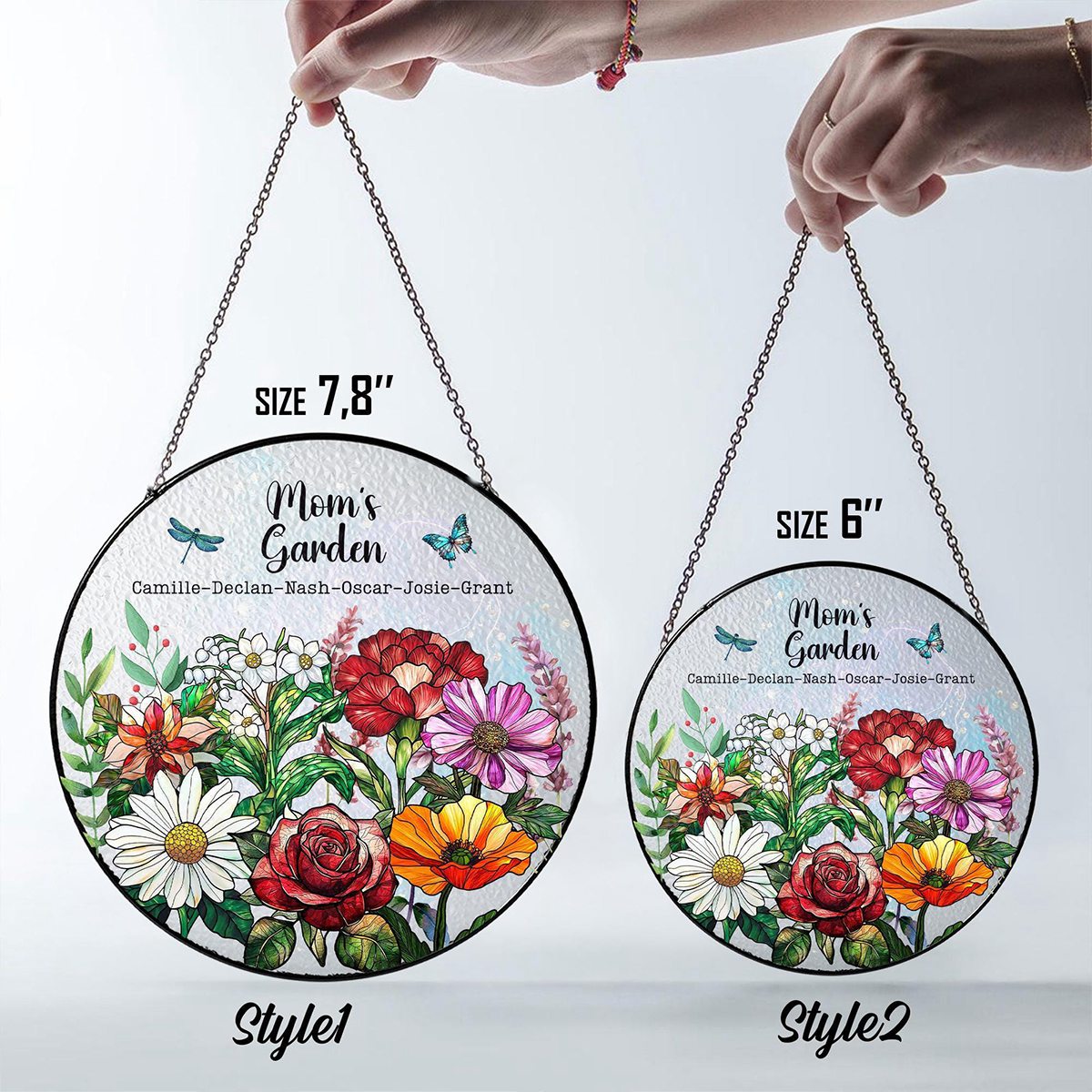 Grandma's Garden - Personalized Family Birth Flowers Glass Window Hanging Suncatcher