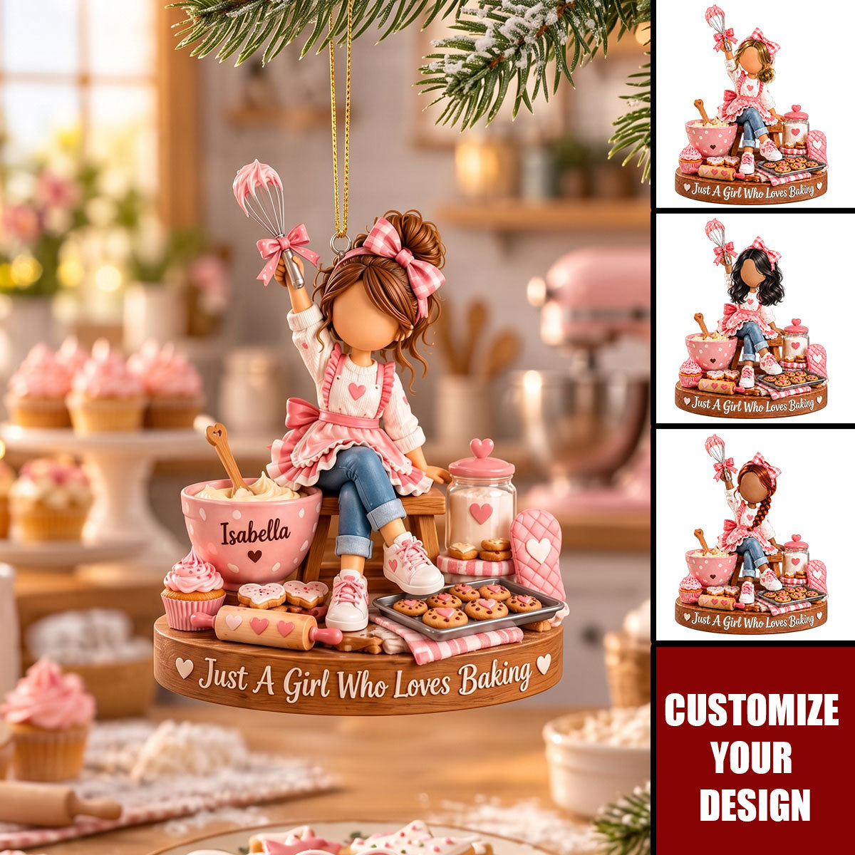 Personalized Baking Ornament - Custom Baker Girl Gift