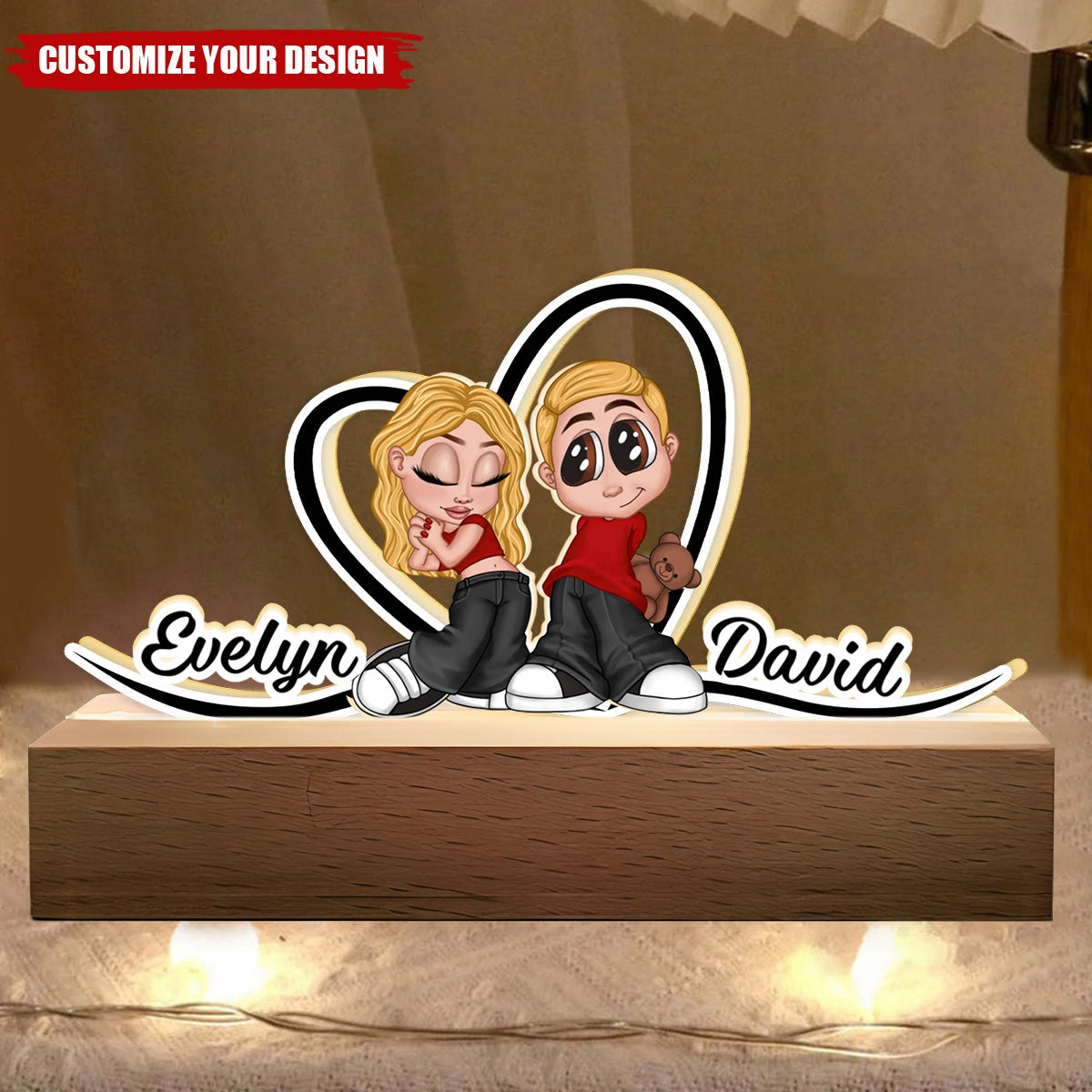 Y2K Couple Heart Shape With Names - Personalized Light Box