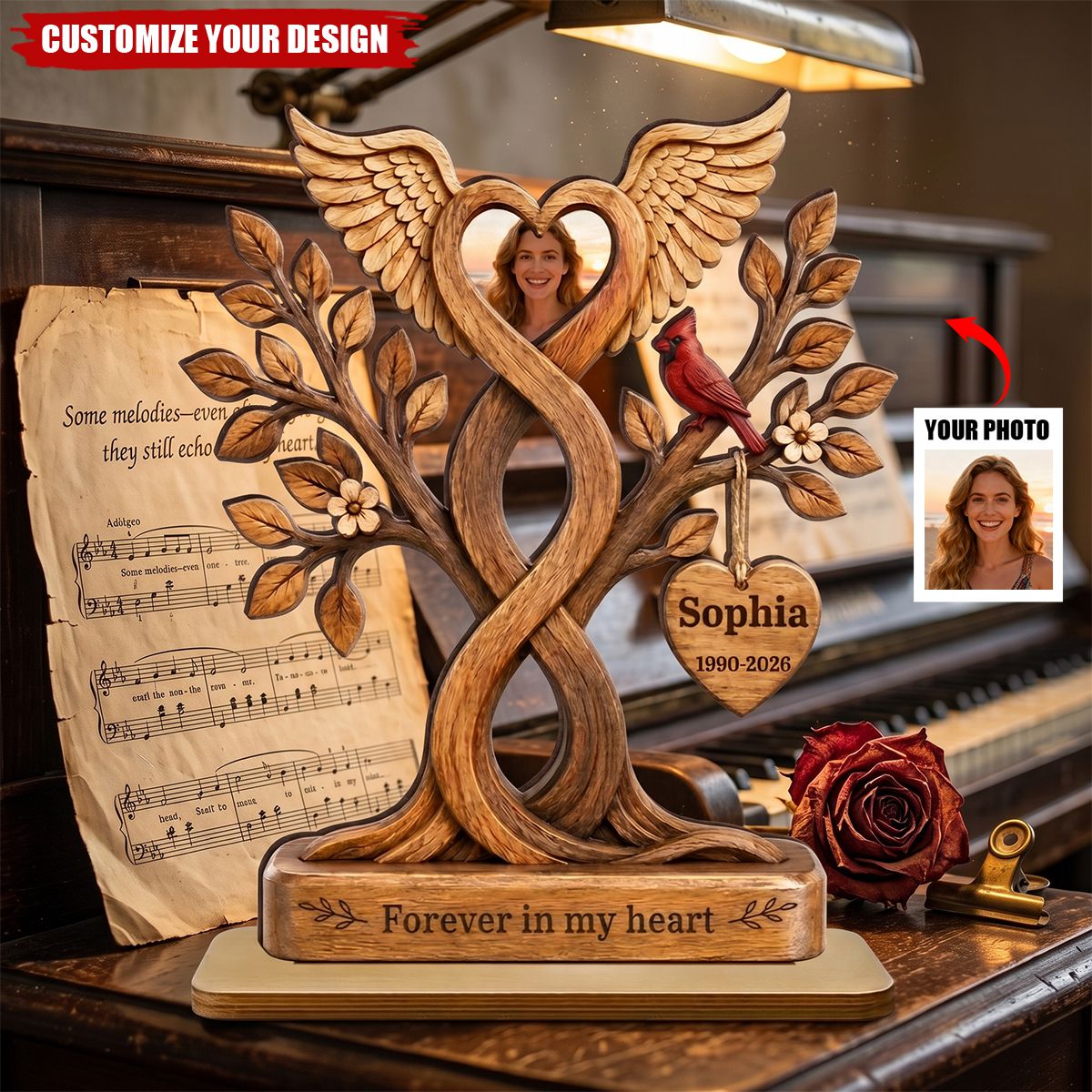 Forever in Our Hearts Memorial - Personalized 2-Layered Wooden Plaque - Heartfelt Sympathy Gift for Loved Ones