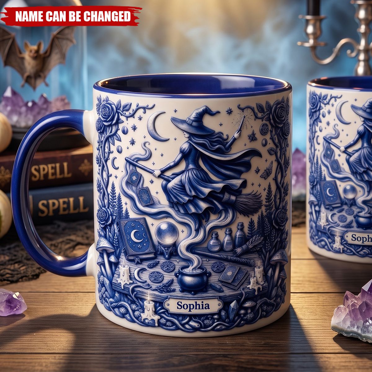 Witch Toile De Jouy - Personalized Accent Mug - Halloween Gifts For Her, Witch Lovers