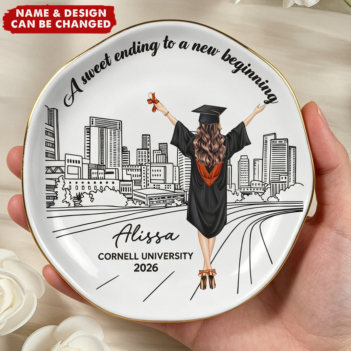 A Sweet Ending To A New Beginning Graduation Gift For Her - Personalized Jewelry Dish