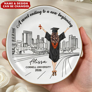 A Sweet Ending To A New Beginning Graduation Gift For Her - Personalized Jewelry Dish