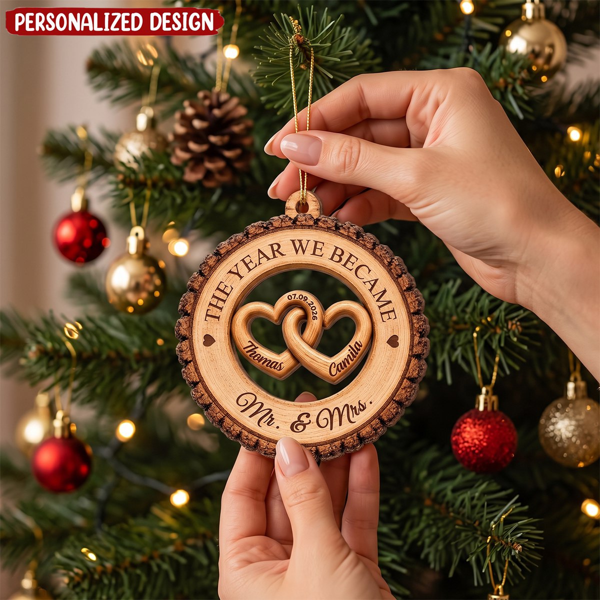 The Year We Became Mr & Mrs - Personalized Wooden Ornament - Wedding Gift, Heartfelt Christmas Keepsake