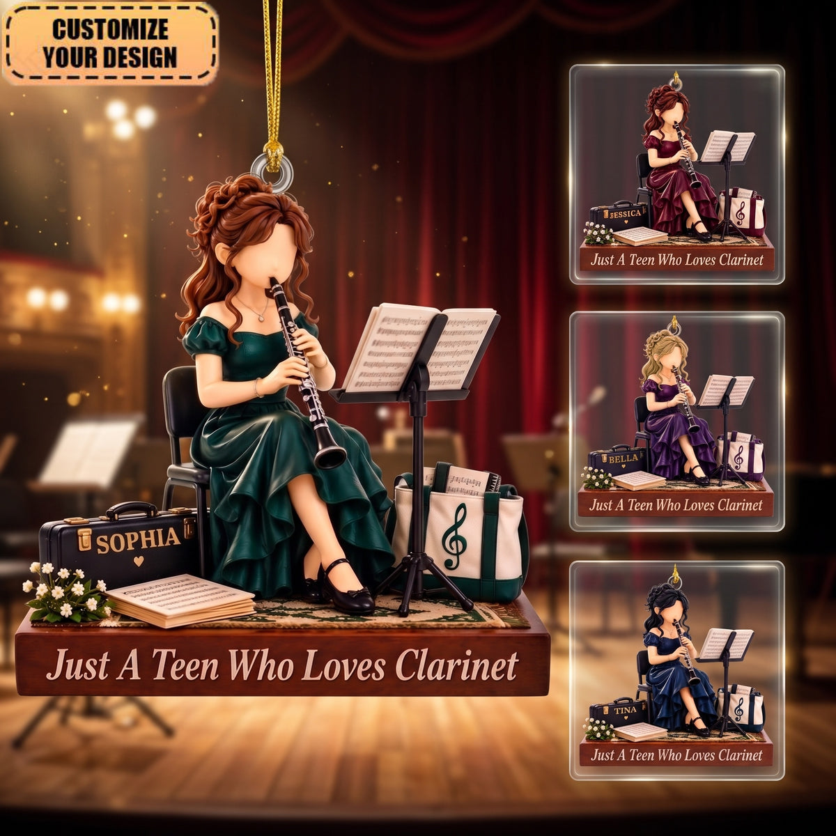 Personalized Clarinet Girl Ornament, Custom Name Engraved, Teen Musician Gift