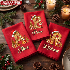 Custom Christmas Monogram Gifts - Personalized Cotton Napkin