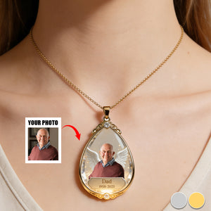 Sympathy Tear-Drop Gift - Personalized Memorial Shaped Metal Pendant Necklace
