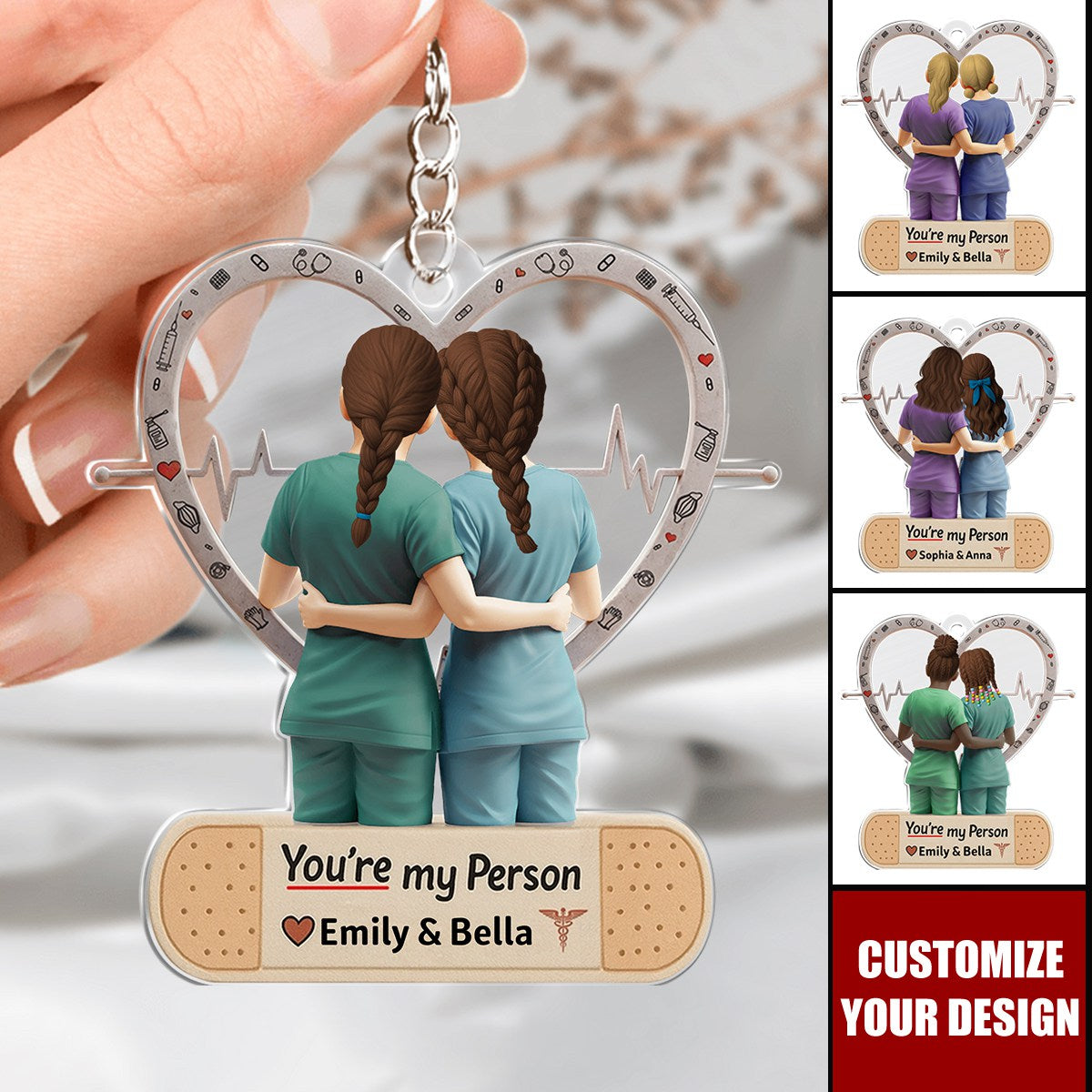Nurse Besties Acrylic Keychain - Personalized Gifts For Nurse Colleague