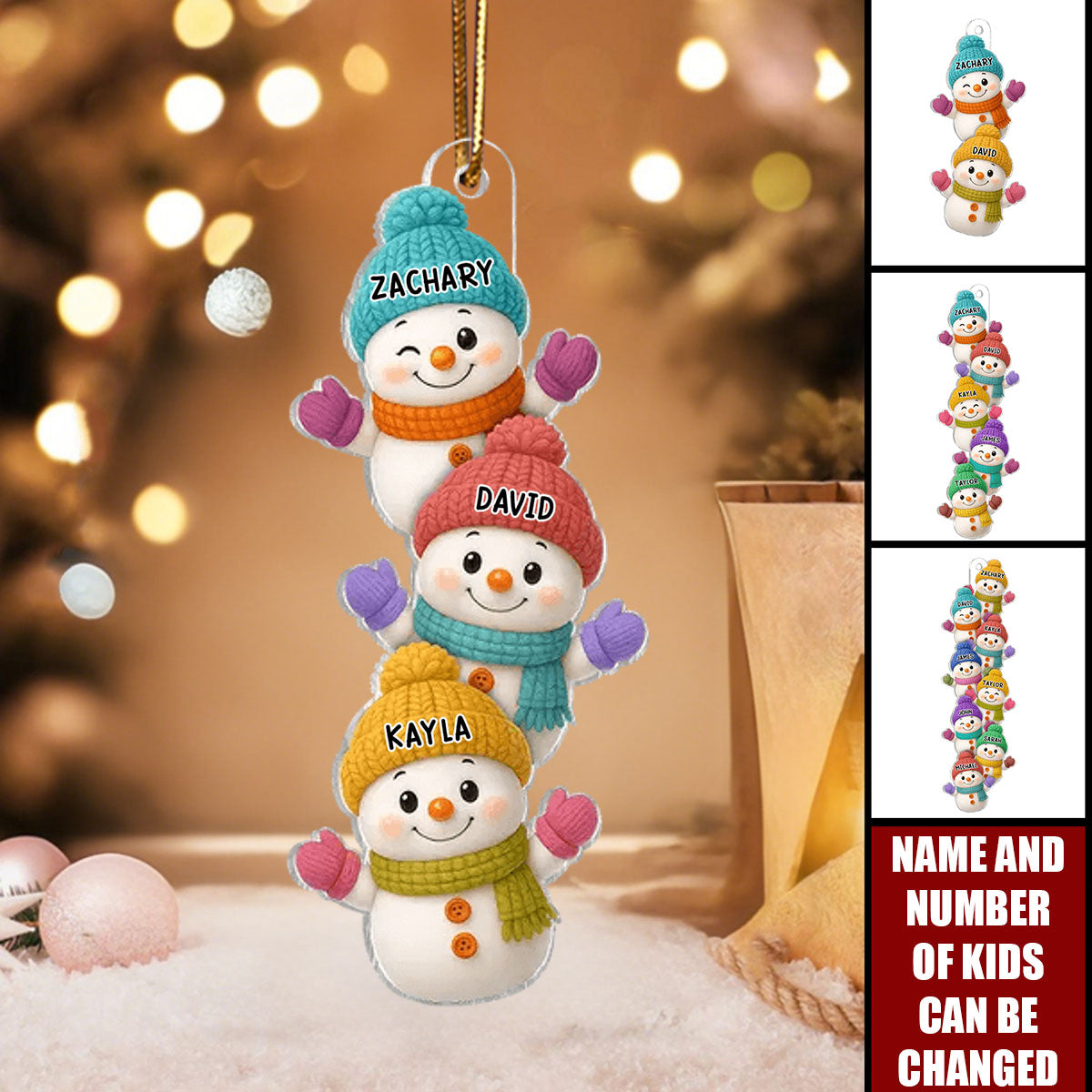 Stacked Snowmen - Personalized Acrylic Custom Shape Ornament