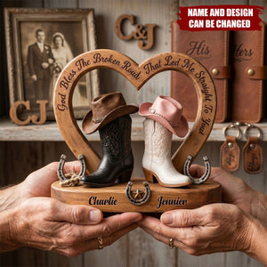 Cowboy & Cowgirl Couple - Personalized Wooden 4-Layer Block