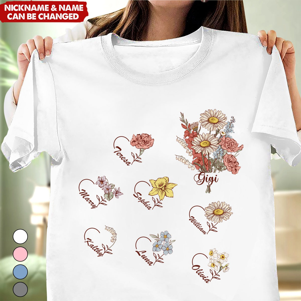 Personalized Birth Month Flower On T-shirt, Gift For Grandma Mom