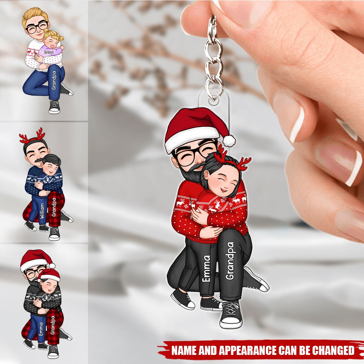 Cute Grandpa Hugging GrandKid Christmas Gift For Granddaughter Grandson Personalized Acrylic Keychain