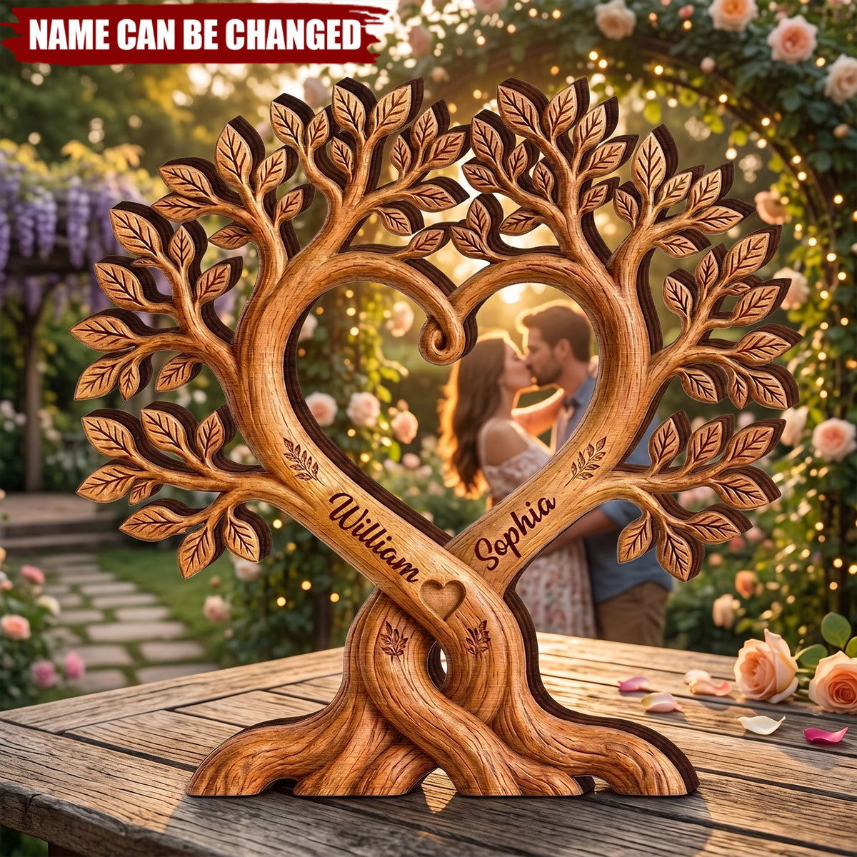 Personalized Wooden Plaque With Tree And Heart Design And Couple's Names