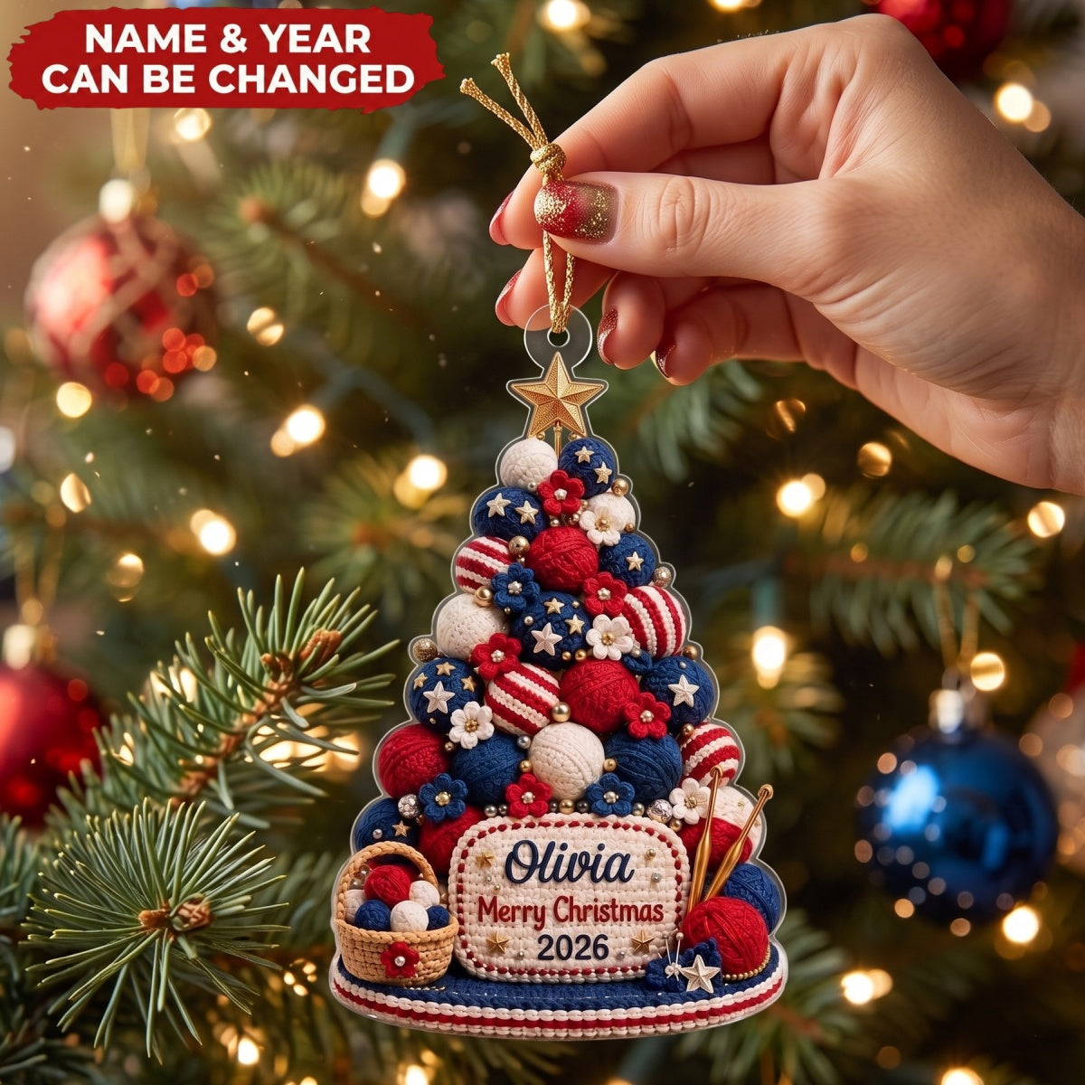 Yarn Tree – Personalized Acrylic Custom Shape Ornament, Crafter Holiday Gift